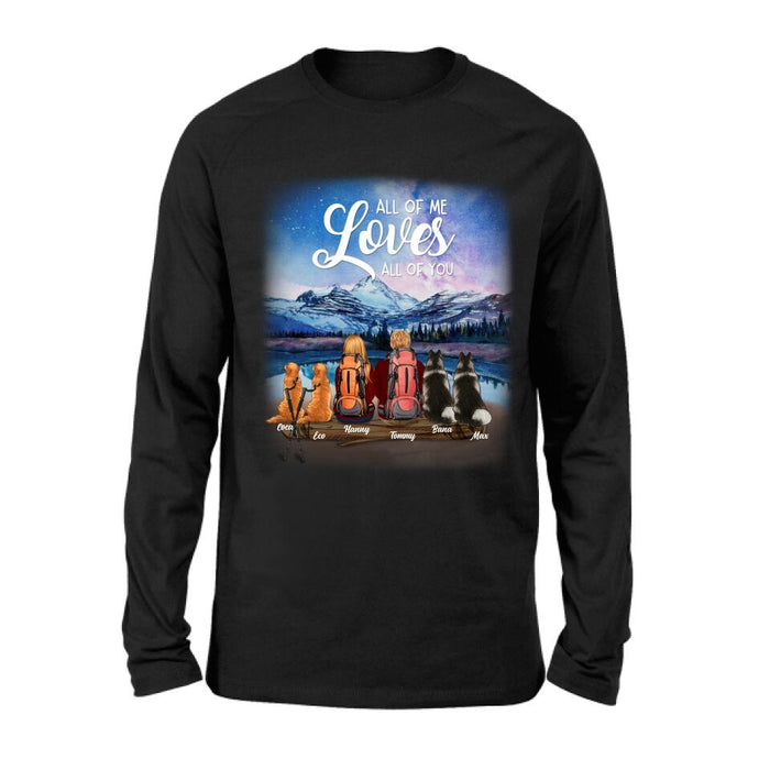 Custom Personalized Camping T-shirt/Long Sleeve - Gift for Couples, Camping Lovers, Dog Lovers - Camping Couple and Dogs - Up to 4 Dogs - All of me loves all of you