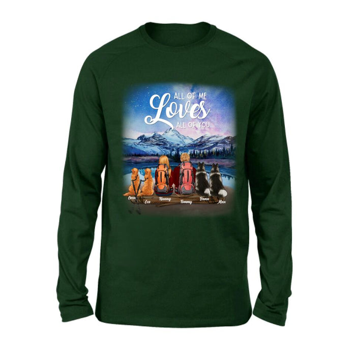 Custom Personalized Camping T-shirt/Long Sleeve - Gift for Couples, Camping Lovers, Dog Lovers - Camping Couple and Dogs - Up to 4 Dogs - All of me loves all of you