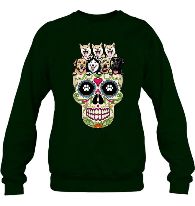 Custom Personalized Sugar Skull Pets T-shirt/Hoodie/Sweatshirt/Sleeve - Gift for Dog/Cat Lovers - Up to 7 Pets