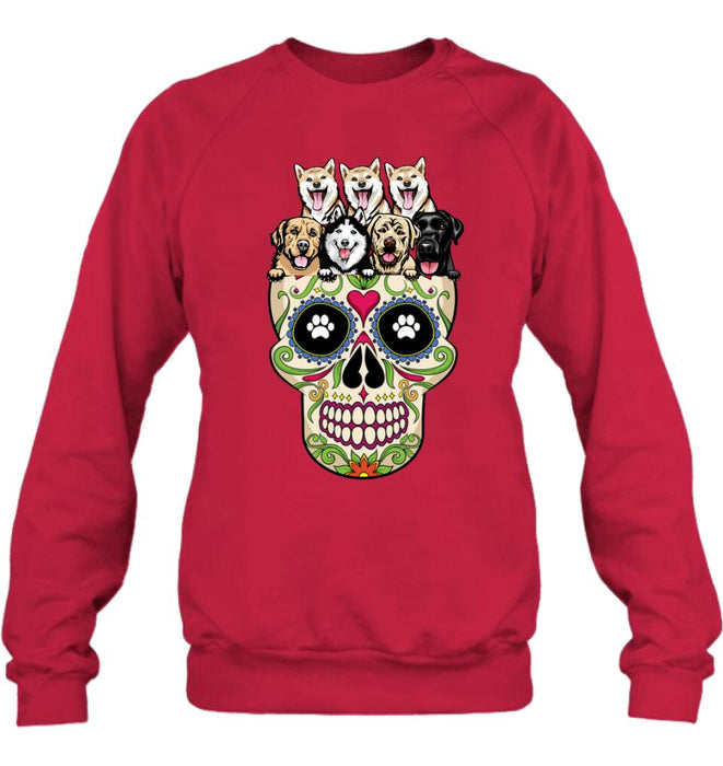 Custom Personalized Sugar Skull Pets T-shirt/Hoodie/Sweatshirt/Sleeve - Gift for Dog/Cat Lovers - Up to 7 Pets