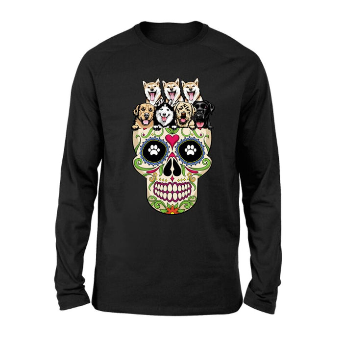 Custom Personalized Sugar Skull Pets T-shirt/Hoodie/Sweatshirt/Sleeve - Gift for Dog/Cat Lovers - Up to 7 Pets