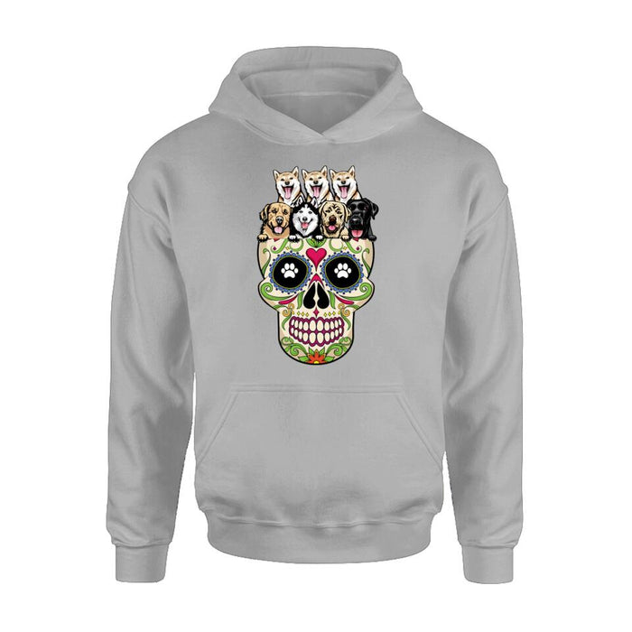 Custom Personalized Sugar Skull Pets T-shirt/Hoodie/Sweatshirt/Sleeve - Gift for Dog/Cat Lovers - Up to 7 Pets