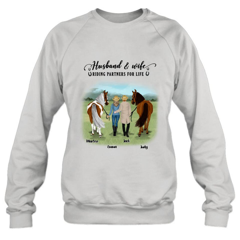 Personalized Horse Couple T-shirt/Hoodie/Sweatshirt/Sleeve - Best Gift For Couple, Lover - Husband And Wife Riding Partners For Life
