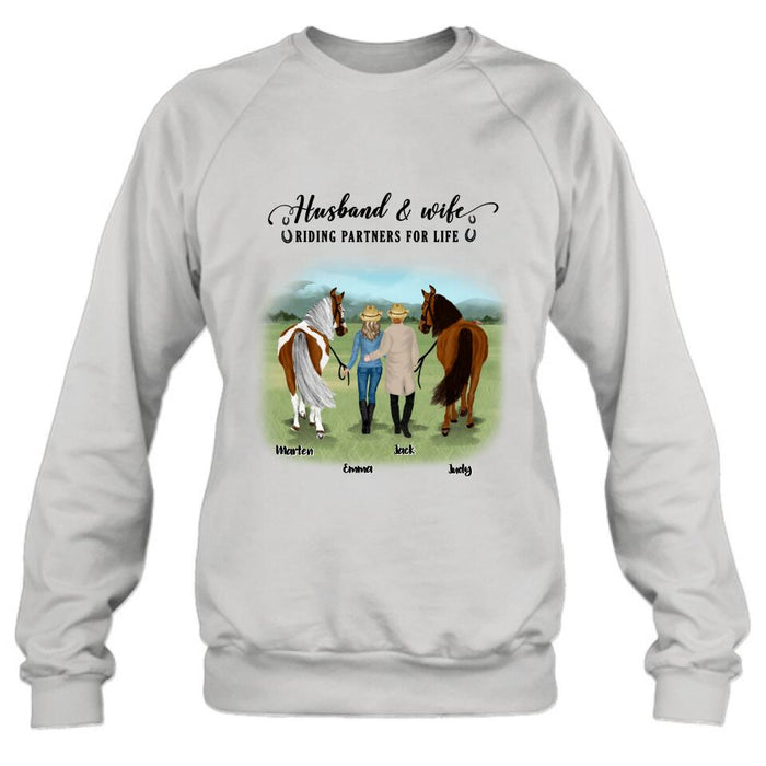 Custom Personalized Horse Couple T-shirt/Hoodie/Sweatshirt/Sleeve - Best Gift For Couple, Lover - Husband And Wife Riding Partners For Life