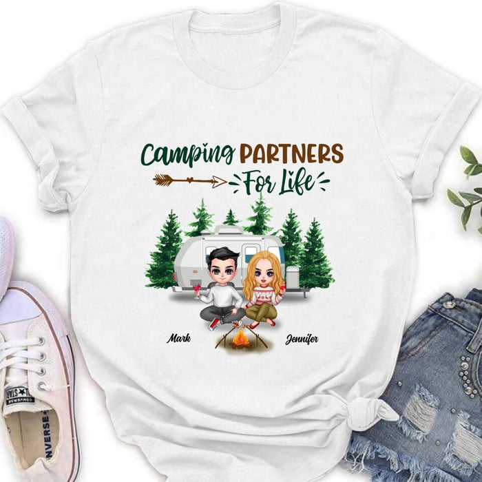 Custom Personalized Camping Couple And Dog Shirt - Valentine's Day Gift Idea For Couple - Camping Partners For Life