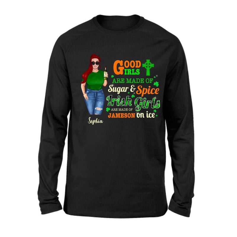 Personalized Irish Girl Shirt/Pullover Hoodie/Sweatshirt/Long Sleeve - Gift Idea For St Patrick's Day - Irish Girls Are Made Of Jameson On Ice
