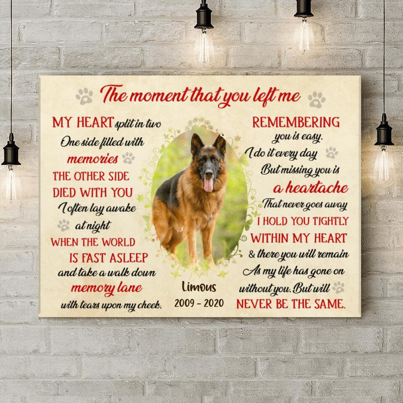 Custom Personalized Memorial Pet Custom Photo Canvas - Memorial Gift For Dog/ Cat Lover - The Moment That You Left Me