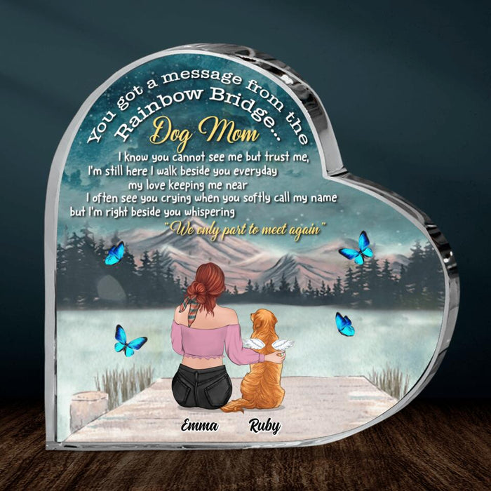 Custom Personalized Memorial Dog/ Cat Crystal Heart - Adult/ Couple With Upto 5 Pets - Memorial Gift For Dog/ Cat Lover - You Got A Message From The Rainbow Bridge