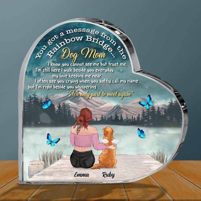 Custom Personalized Memorial Dog/ Cat Crystal Heart - Adult/ Couple With Upto 5 Pets - Memorial Gift For Dog/ Cat Lover - You Got A Message From The Rainbow Bridge