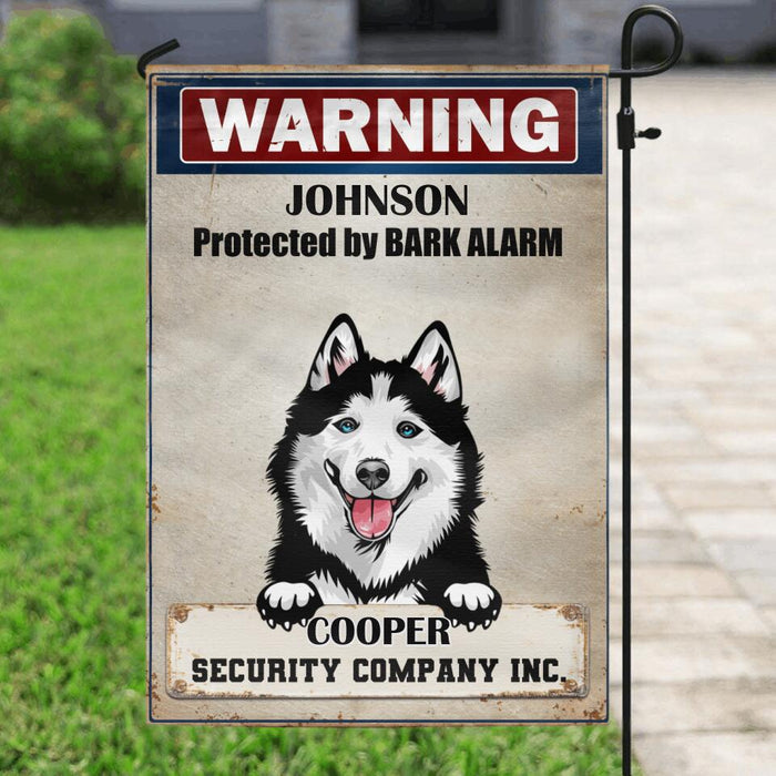 Custom Personalized Warning Dog Flag Sign - Gift Idea For Dog Lover - Protected By Bark Alarm