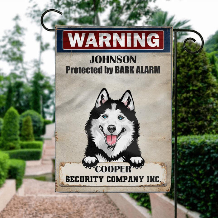 Custom Personalized Warning Dog Flag Sign - Gift Idea For Dog Lover - Protected By Bark Alarm