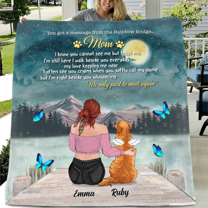 Custom Personalized Memorial Dog/ Cat Pillow Cover & Fleece/ Quilt Blanket - Adult/ Couple With Upto 5 Pets - Memorial Gift For Dog/ Cat Lover - You Got A Message From The Rainbow Bridge