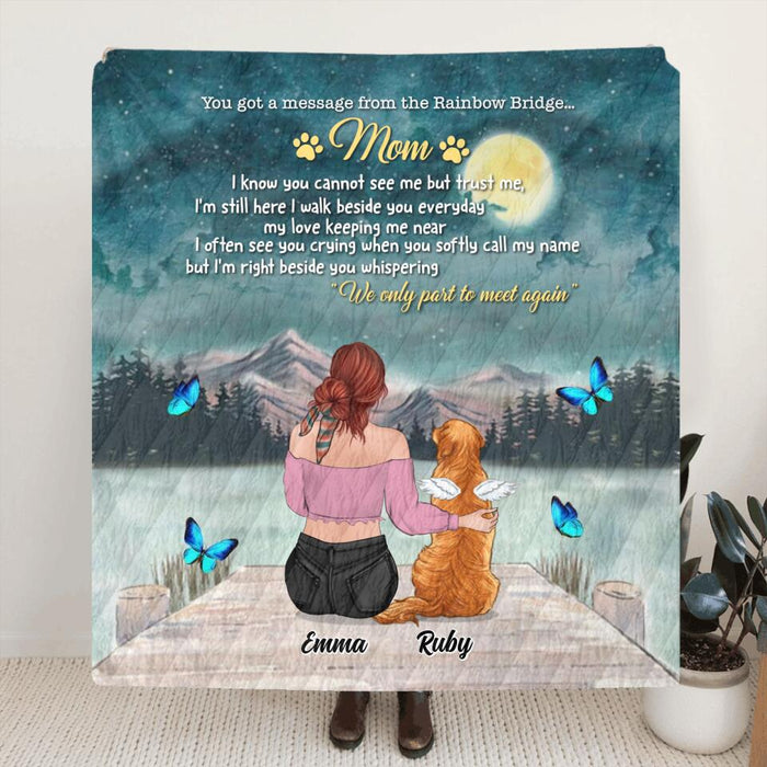 Custom Personalized Memorial Dog/ Cat Pillow Cover & Fleece/ Quilt Blanket - Adult/ Couple With Upto 5 Pets - Memorial Gift For Dog/ Cat Lover - You Got A Message From The Rainbow Bridge