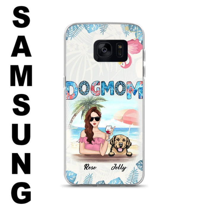 Custom Personalized Dog Mom Summer Patterned Phone Case - Upto 4 Dogs - Gift Idea For Dog Mom - Case For iPhone And Samsung