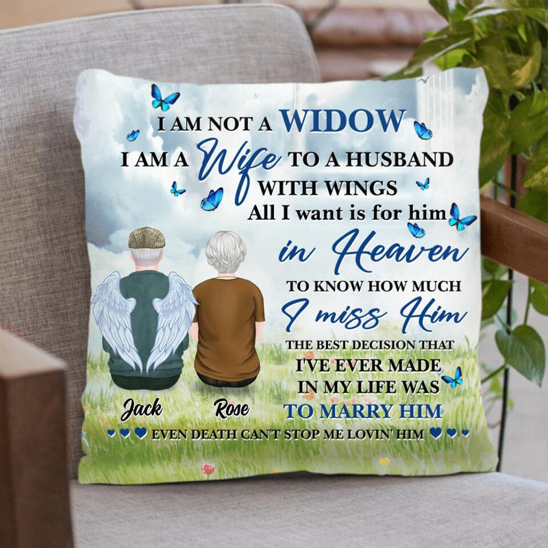 Personalized Couple Quilt/Fleece Throw Blanket/Pillow Cover - Memorial Gift Idea For Couple - I Am A Wife To A Husband With Wings