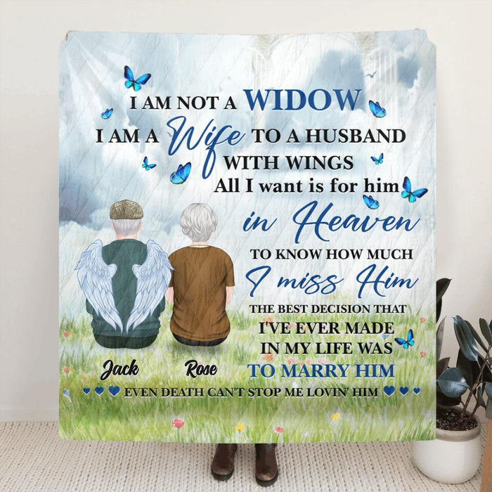 Custom Personalized Couple Quilt/Fleece Blanket & Pillow Cover - Memorial Gift Idea For Couple - I Am A Wife To A Husband With Wings