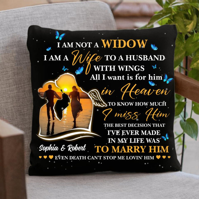 Custom Personalized Couple Quilt/Fleece Blanket & Pillow Cover - Memorial Gift Idea For Couple - I Am A Wife To A Husband With Wings