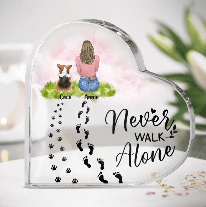 Custom Personalized Dog Mom Crystal Heart - Memorial Gift Idea For Dog Lover with up to 3 Dogs - Never Walk Alone