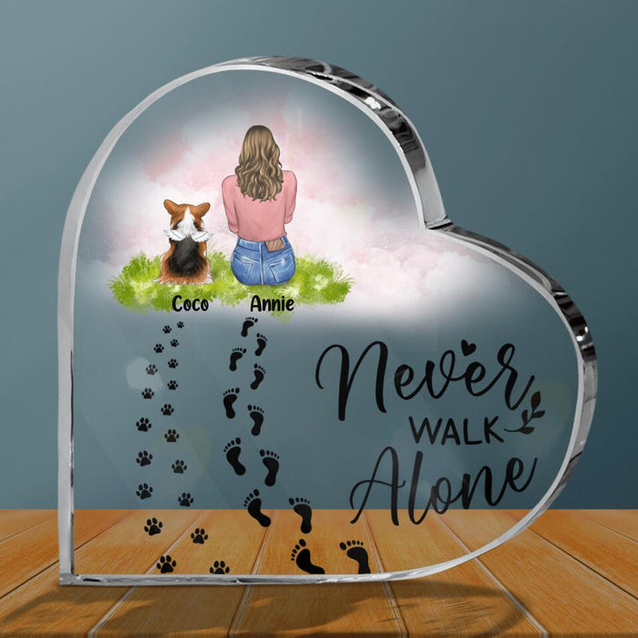 Custom Personalized Dog Mom Crystal Heart - Memorial Gift Idea For Dog Lover with up to 3 Dogs - Never Walk Alone