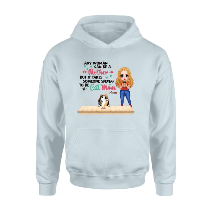 Custom Personalized Cat Mom Chibi Shirt - Gift Idea For Mother's Day/ Cat Lovers With Upto 6 Cats - Any Woman Can Be A Mother But It Takes Someone Special To Be A Cat Mom