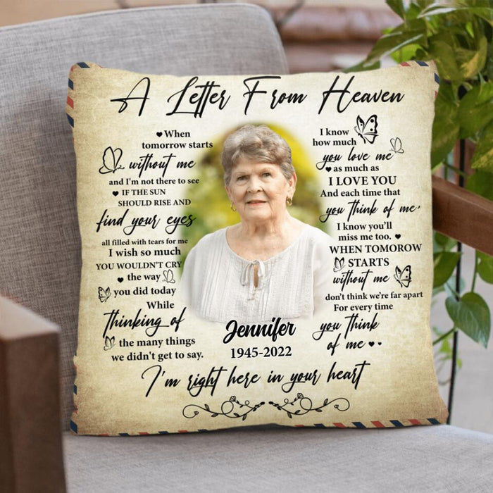 Custom Personalized Memorial Quilt/Fleece Blanket & Pillow Cover - Memorial Gift Idea For Family - A Letter From Heaven