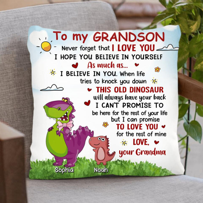 Custom Personalized To My Grandson Dinosaur Pillow Cover & Fleece/ Quilt Blanket - Gift Idea For Grandkid From Grandma - Never Forget That I Love You