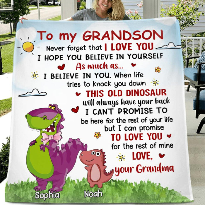 Custom Personalized To My Grandson Dinosaur Pillow Cover & Fleece/ Quilt Blanket - Gift Idea For Grandkid From Grandma - Never Forget That I Love You