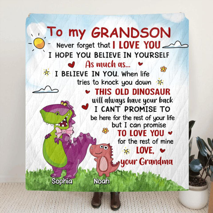 Custom Personalized To My Grandson Dinosaur Pillow Cover & Fleece/ Quilt Blanket - Gift Idea For Grandkid From Grandma - Never Forget That I Love You