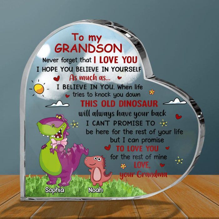 Personalized To My Grandson Dinosaur Acrylic Plaque - Gift Idea For Grandkid From Grandma - Never Forget That I Love You