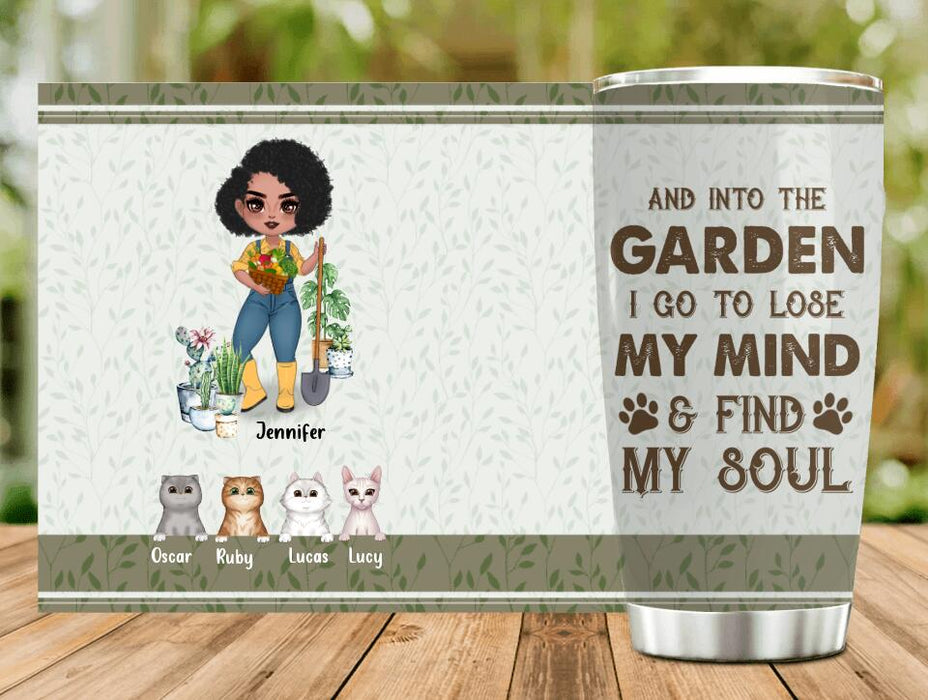 Custom Personalized Pet Garden Tumbler - Upto 4 Pets - Funny Gardening Gift For Dog/ Cat Lover - And Into The Garden I Go To Lose My Mind & Find My Soul