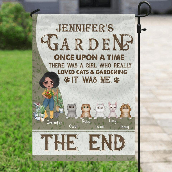 Custom Personalized Pet Garden Flag Sign - Upto 5 Pets - Funny Gardening Gift For Dog/ Cat Lover - Once Upon A Time There Was A Girl Who Really Loved Cats & Gardening