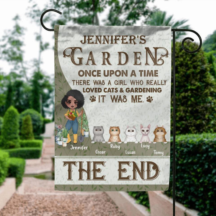 Custom Personalized Pet Garden Flag Sign - Upto 5 Pets - Funny Gardening Gift For Dog/ Cat Lover - Once Upon A Time There Was A Girl Who Really Loved Cats & Gardening