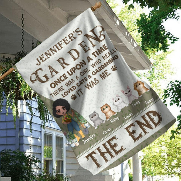 Custom Personalized Pet Garden Flag Sign - Upto 5 Pets - Funny Gardening Gift For Dog/ Cat Lover - Once Upon A Time There Was A Girl Who Really Loved Cats & Gardening