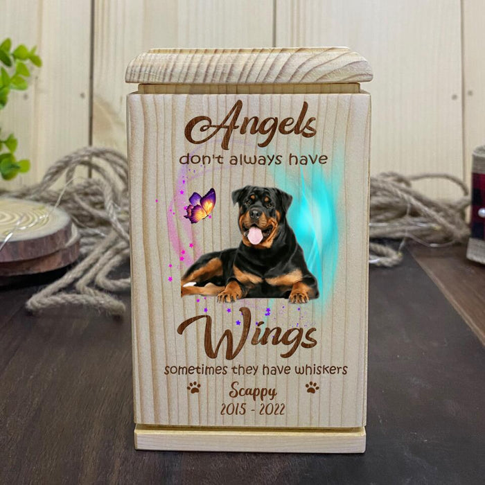 Personalized Photo Cremation Pet Urn - Memorial Gift Idea For Dog Owner - Angels Don't Always Have Wings, Sometimes They Have Whiskers