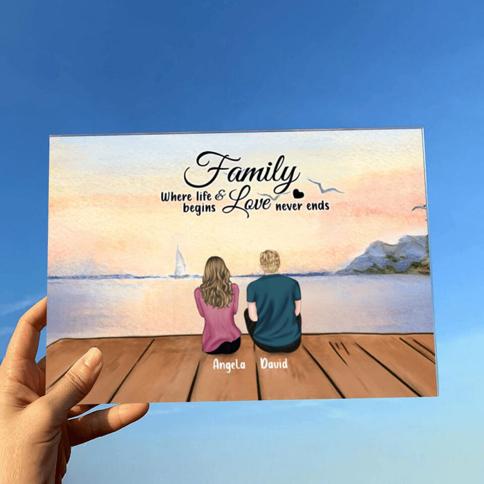 Custom Personalized Family Acrylic Plaque - Couple/ Parents With Upto 2 Kids And 4 Pets - Gift Idea For Family/ Dog/ Cat Lover - Family Where Life Begins And Love Never Ends