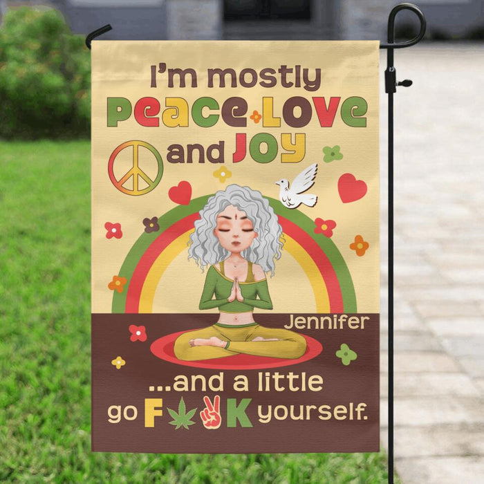 Custom Personalized Yoga Flag Sign - Gift Idea For Yoga Lover - I'm Mostly Peace Love and Joy