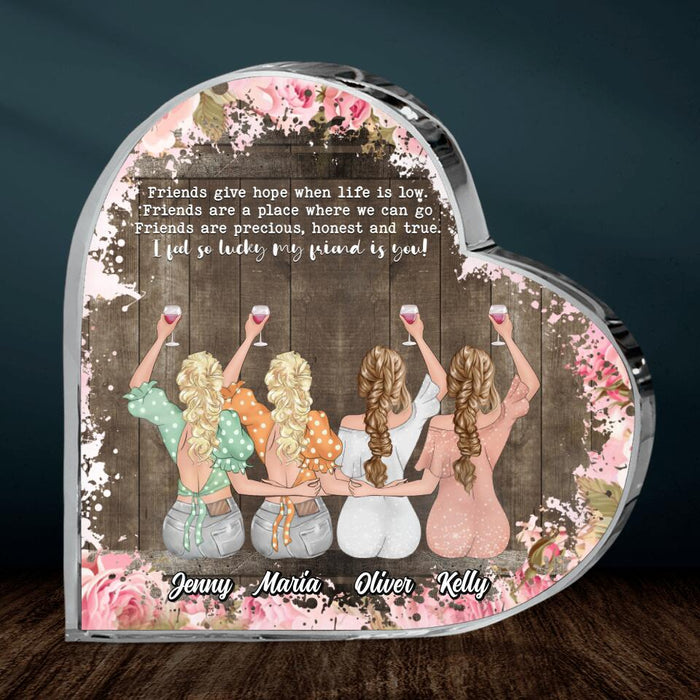 Custom Personalized Friends Crystal Heart - Upto 4 Friends - Gift Idea For Friends/Besties - Thank You For Being Part Of My Family