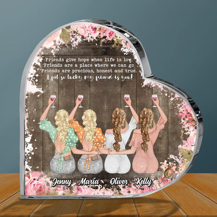 Custom Personalized Friends Crystal Heart - Upto 4 Friends - Gift Idea For Friends/Besties - Thank You For Being Part Of My Family