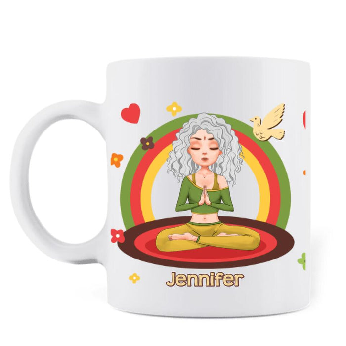 Custom Personalized Yoga Coffee Mug - Gift Idea For Yoga Lover - I'm Mostly Peace Love and Joy