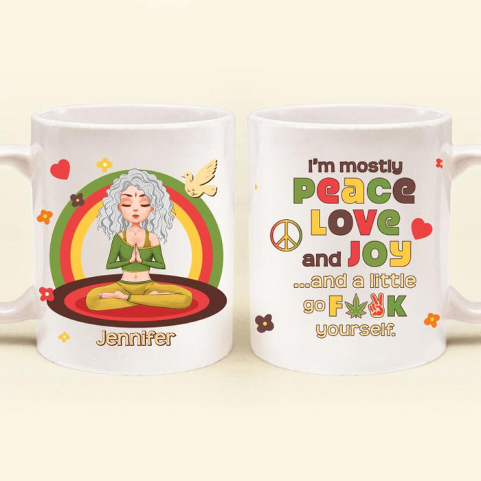 Custom Personalized Yoga Coffee Mug - Gift Idea For Yoga Lover - I'm Mostly Peace Love and Joy