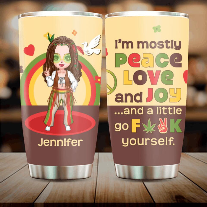 Custom Personalized Chibi Girl Tumbler - Gift Idea For Best Friend/ Birthday - I'm Mostly Peace Love and Joy