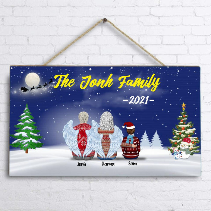 Custom Personalized Christmas With Whole Family Rectangle Wall Art - Grandparents, Parents With Upto 4 Children And 4 Pets - Christmas Gift For The Whole Family