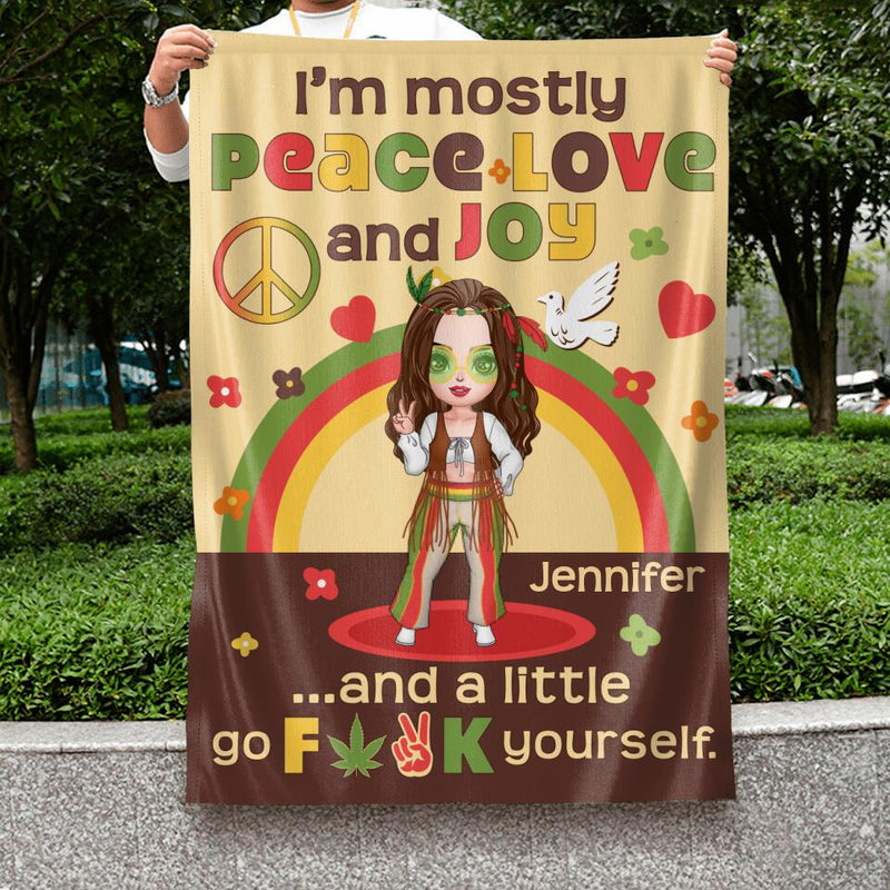 Personalized Chibi Girl Flag Sign - Gift Idea For Best Friend/Birthday - I'm Mostly Peace Love And Joy