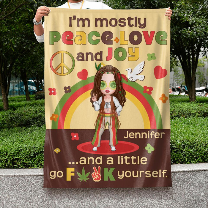 Custom Personalized Chibi Girl Flag Sign - Gift Idea For Best Friend/ Birthday - I'm Mostly Peace Love And Joy