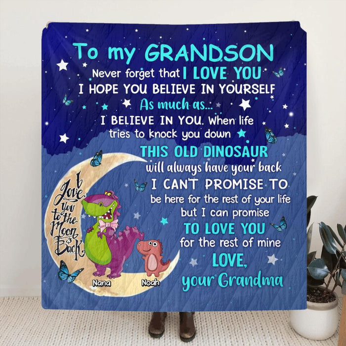 Custom Personalized To My Grandson Dinosaur Quilt/Single Layer Fleece Blanket - Gift Idea For Grandson/Granddaughter - Never Forget That I Love You