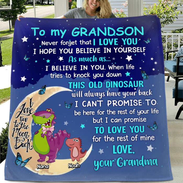 Custom Personalized To My Grandson Dinosaur Quilt/Single Layer Fleece Blanket - Gift Idea For Grandson/Granddaughter - Never Forget That I Love You