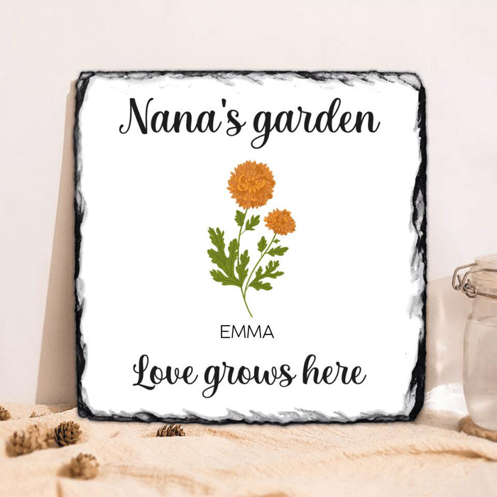 Personalized Nana's Garden Square Lithograph - Up to 9 Kids - Gift Idea For Grandma/Garden Lover - Love Grows Here