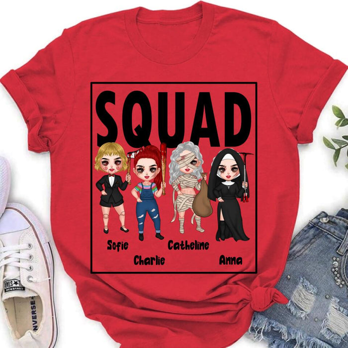 Custom Personalized Squad Goals Halloween Shirt/ Hoodie - Halloween Gift For Friends - Upto 4 Girls