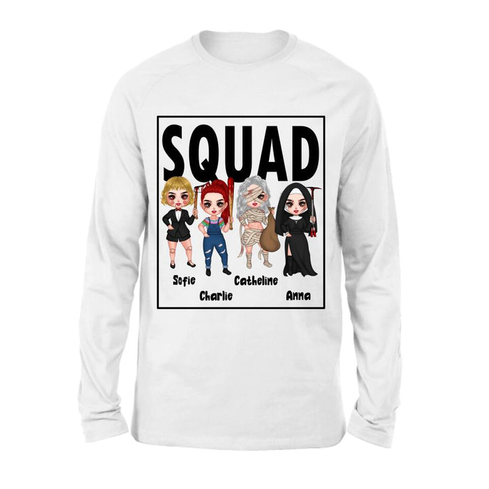 Custom Personalized Squad Goals Halloween Shirt/ Hoodie - Halloween Gift For Friends - Upto 4 Girls