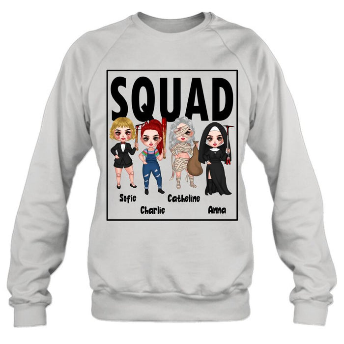 Custom Personalized Squad Goals Halloween Shirt/ Hoodie - Halloween Gift For Friends - Upto 4 Girls